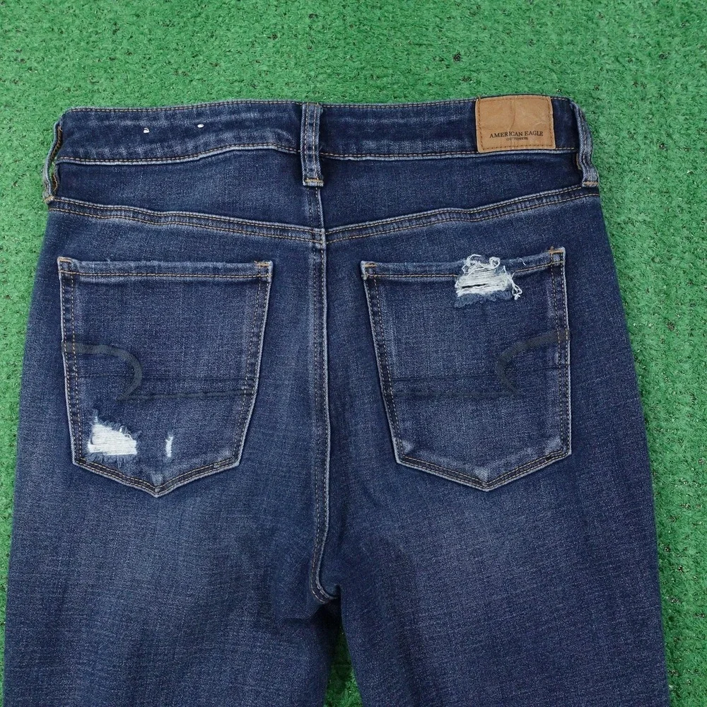 American‎ Eagle Jeans Womens 8 Blue Super Hi-Rise Jegging Distressed